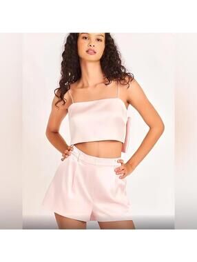 NWT LoveShackFancy Perdita Silk Shorts Sz 8 Macchiato Pink Luxury Romantic Chic